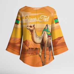 Personalized Mauritania Sahara Kimono Sleeve Blouse Camel With Map