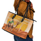 Mauritania Sahara Leather Tote Bag Camel With Map - African Pride
