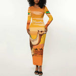 Mauritania Sahara Personalized Long Sleeve Bodycon Dress Camel With Map - African Pride