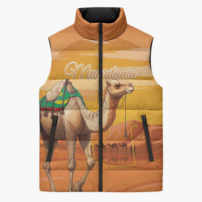 Personalized Mauritania Sahara Sleeveless Puffer Jacket Camel With Map