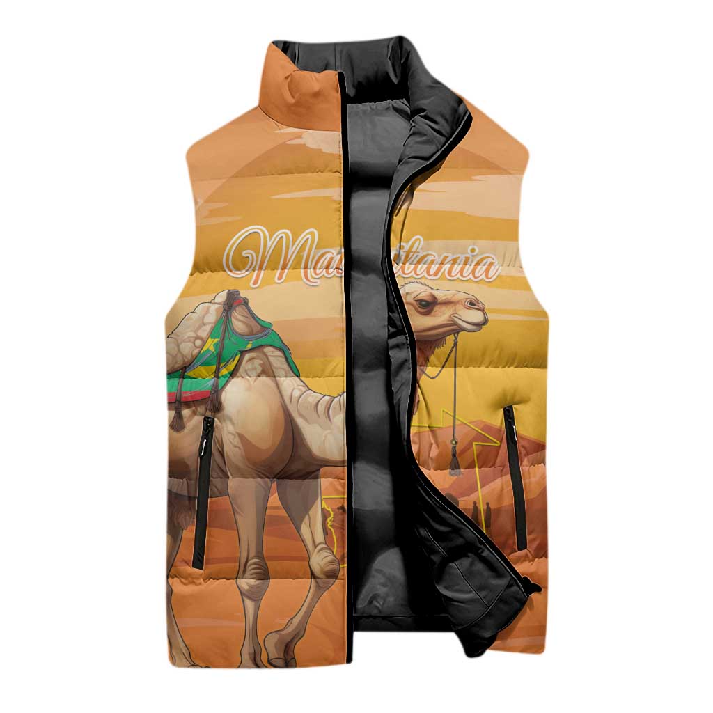 Personalized Mauritania Sahara Sleeveless Puffer Jacket Camel With Map