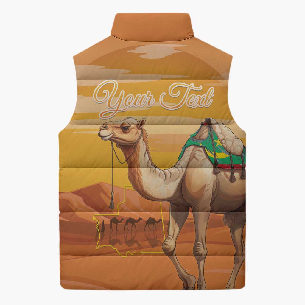 Personalized Mauritania Sahara Sleeveless Puffer Jacket Camel With Map