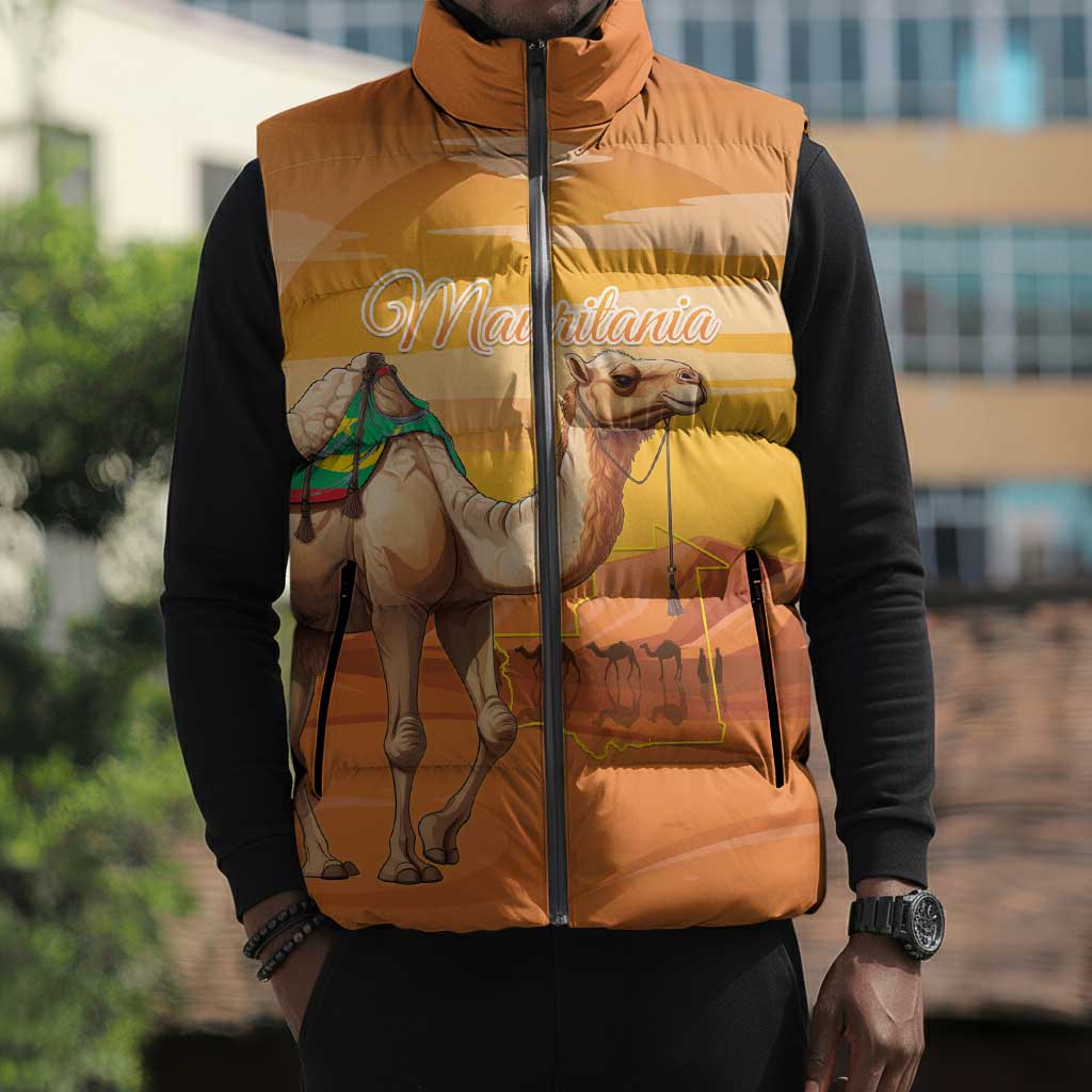 Personalized Mauritania Sahara Sleeveless Puffer Jacket Camel With Map