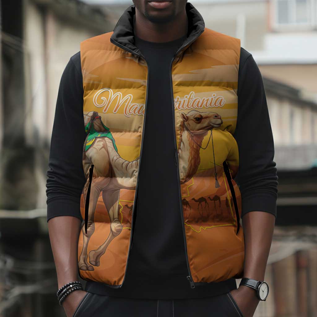 Personalized Mauritania Sahara Sleeveless Puffer Jacket Camel With Map