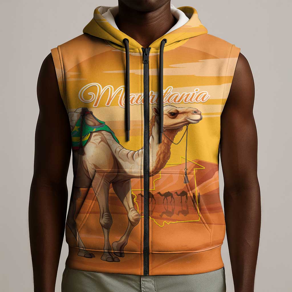Mauritania Sahara Personalized Sleeveless Zip Hoodie Camel With Map - African Pride