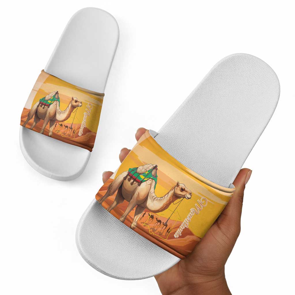 Mauritania Sahara Slide Sandals Camel With Map