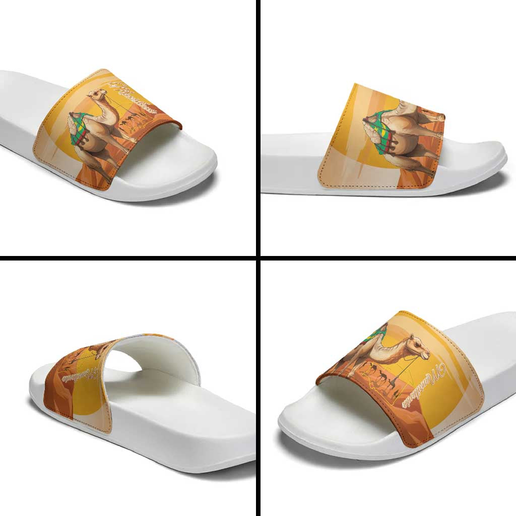 Mauritania Sahara Slide Sandals Camel With Map
