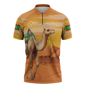 Personalized Mauritania Sahara Zipper Polo Shirt Camel With Map