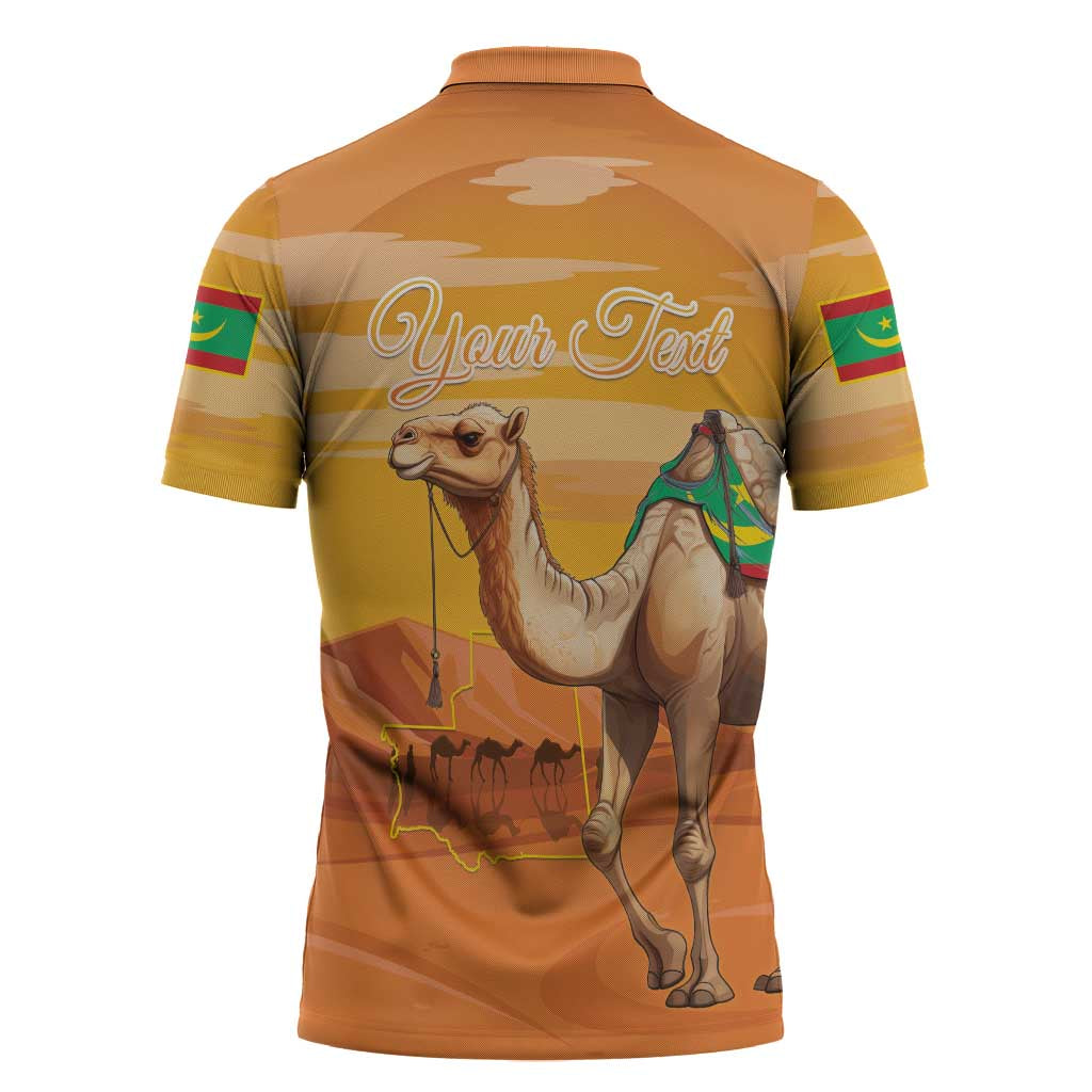 Personalized Mauritania Sahara Zipper Polo Shirt Camel With Map