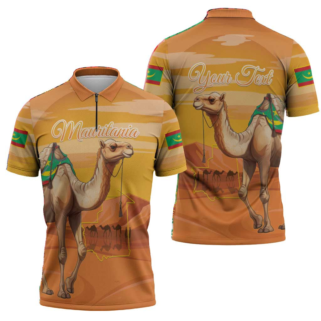 Personalized Mauritania Sahara Zipper Polo Shirt Camel With Map