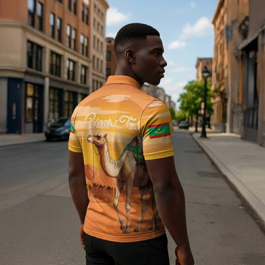 Personalized Mauritania Sahara Zipper Polo Shirt Camel With Map