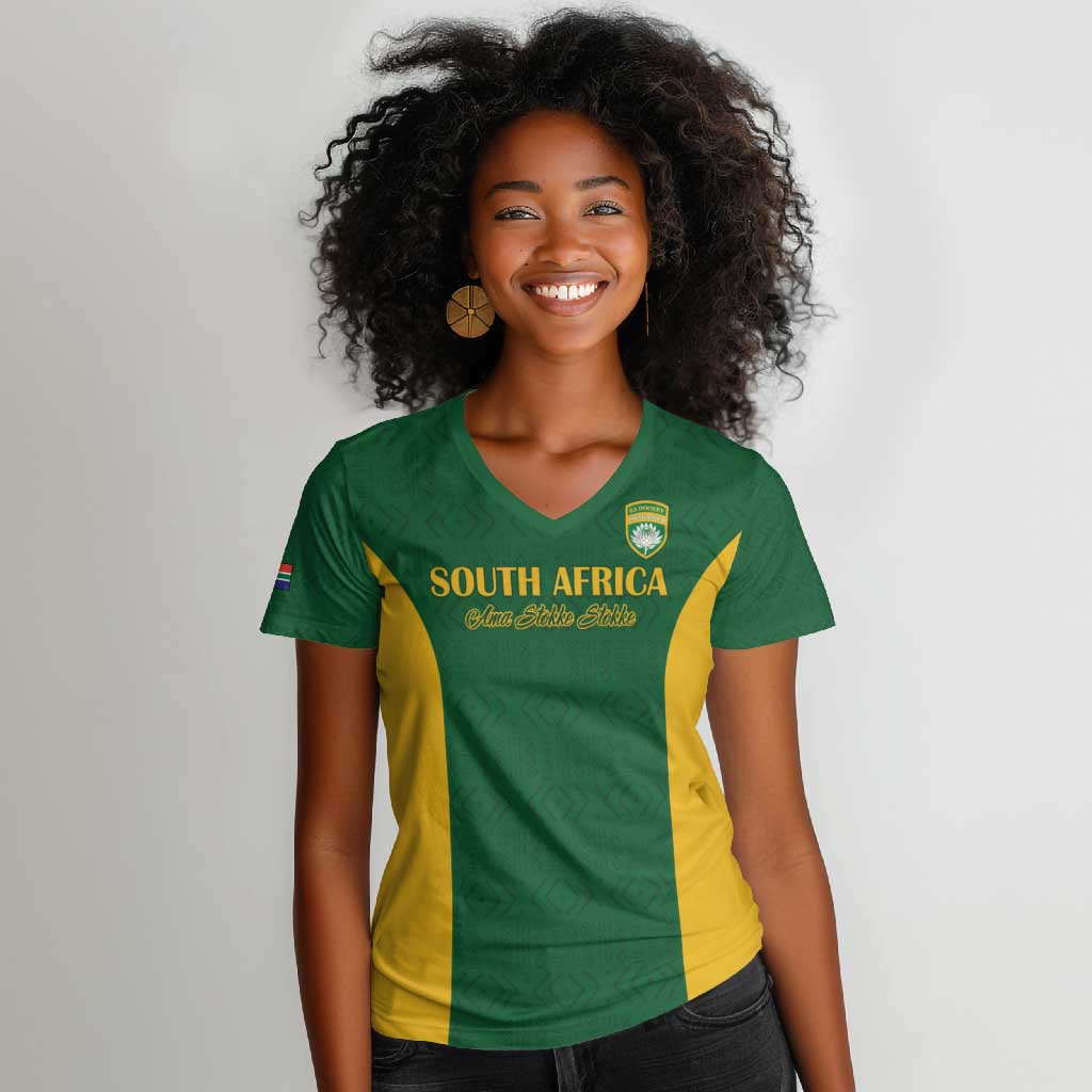 South Africa Hockey Custom Women V-Neck T-Shirt Come On Ama Stokke Stokke - African Pride