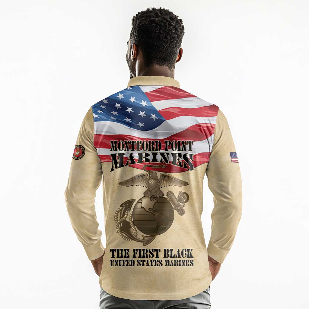 Montford Point Marines Legacy Long Sleeve Polo Shirt First Black U.S. Marines - African Pride