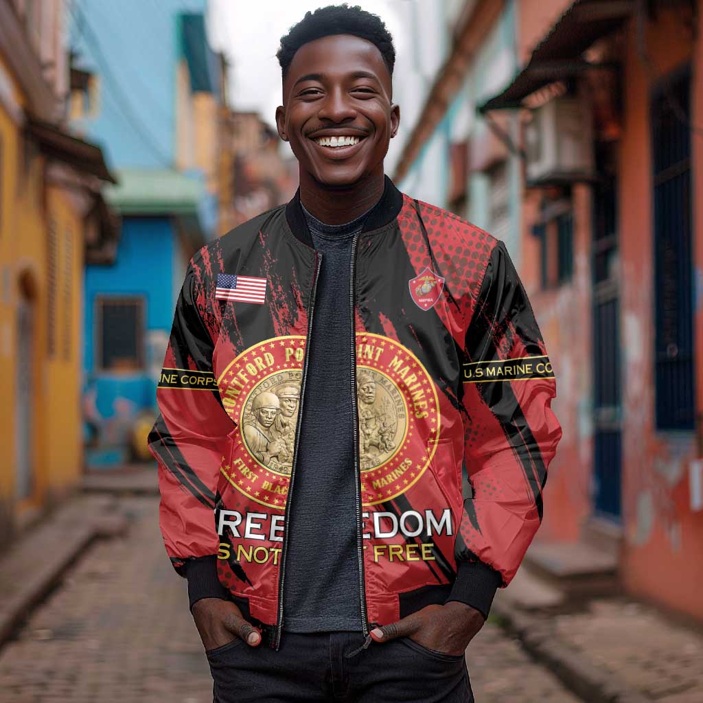 Personalized Honoring the First Black Marines Bomber Jacket Montford Point Heroes - Red - African Pride