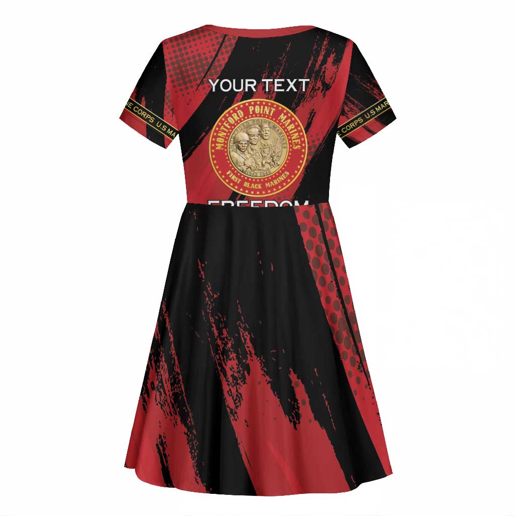 Personalized Honoring the First Black Marines Kid Short Sleeve Dress Montford Point Heroes - Red - African Pride