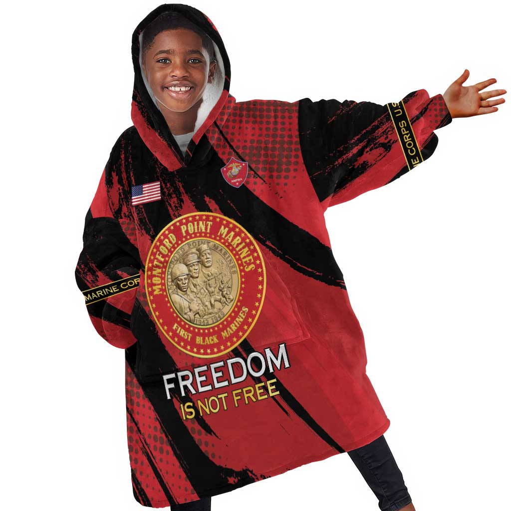 Personalized Honoring the First Black Marines Kid Wearable Blanket Hoodie Montford Point Heroes - Red - African Pride