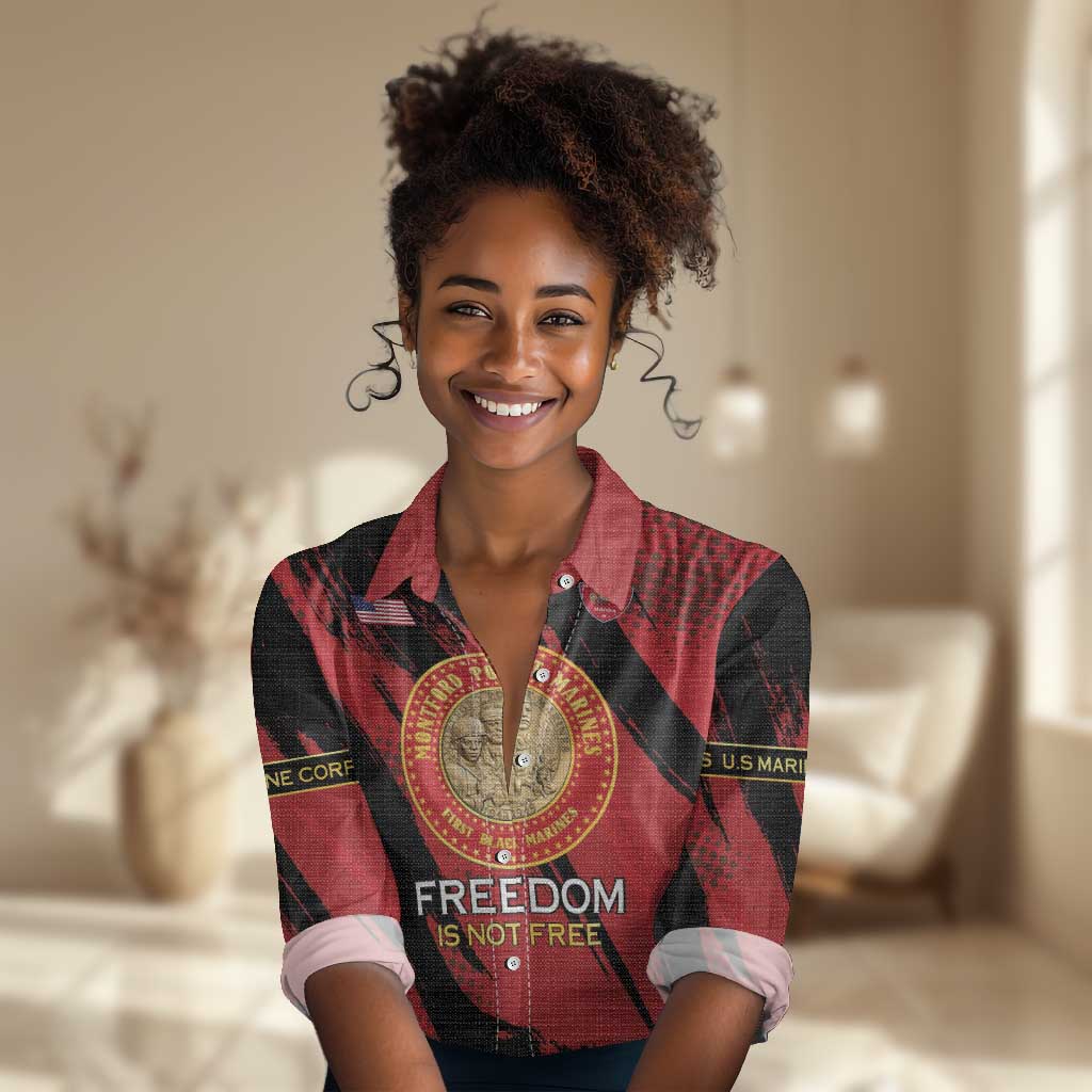 Personalized Honoring the First Black Marines Women Casual Shirt Montford Point Heroes - Red - African Pride