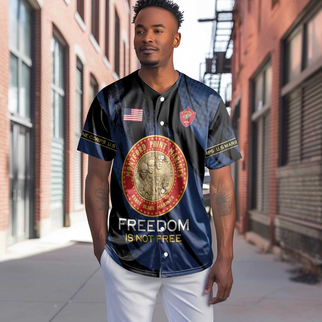 Personalized Honoring the First Black Marines Baseball Jersey Montford Point Heroes - Blue - African Pride