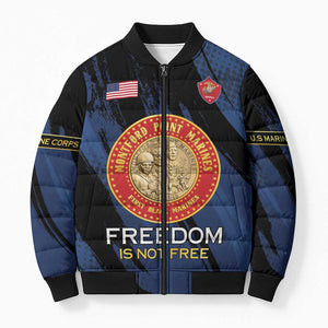 Personalized Proud to Honor Montford Point Marines Bomber Puffer Jacket Freedom Is Not Free - Blue
