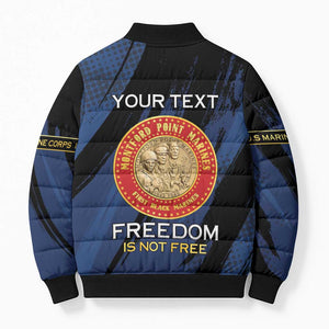 Personalized Proud to Honor Montford Point Marines Bomber Puffer Jacket Freedom Is Not Free - Blue