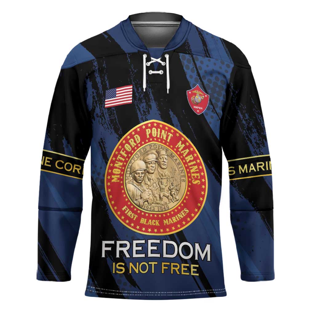 Personalized Proud to Honor Montford Point Marines Hockey Jersey Freedom Is Not Free - Blue