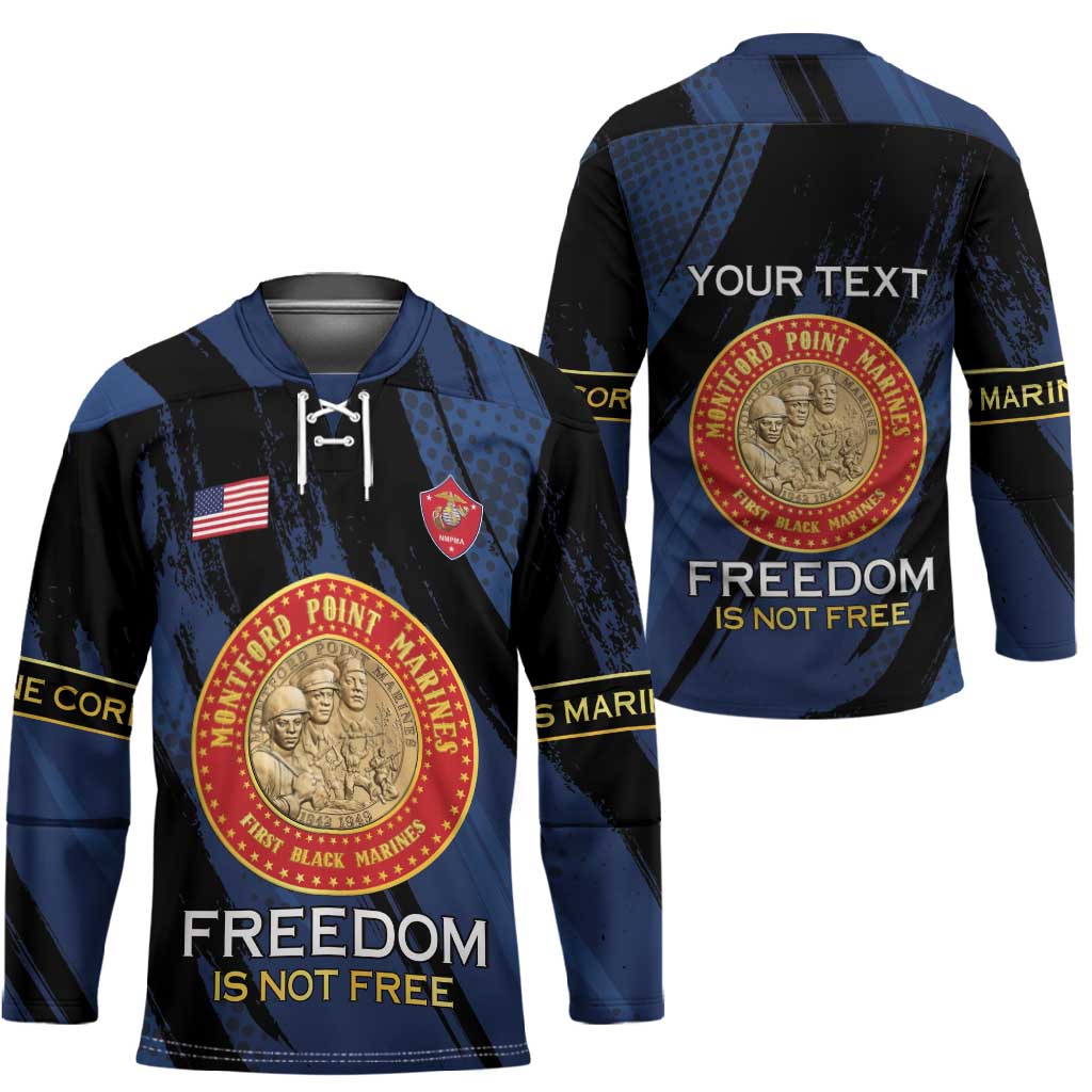 Personalized Proud to Honor Montford Point Marines Hockey Jersey Freedom Is Not Free - Blue