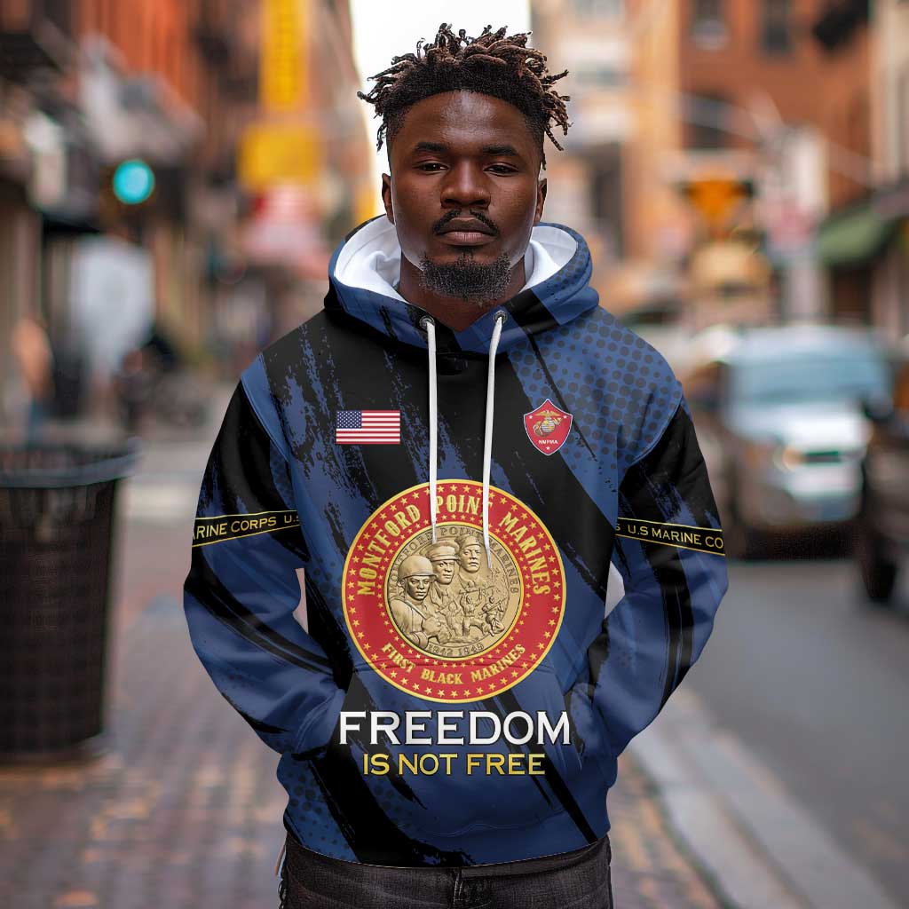 Personalized Honoring the First Black Marines Hoodie Montford Point Heroes - Blue - African Pride
