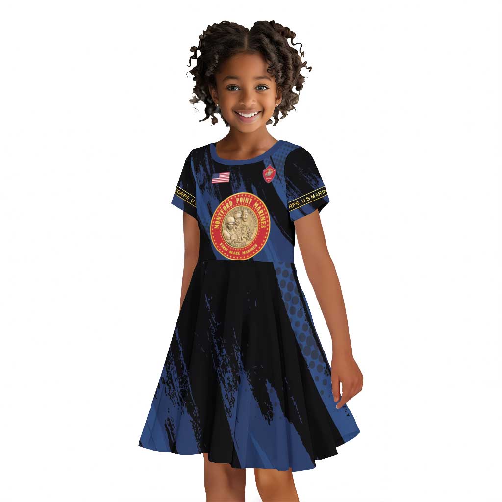 Personalized Honoring the First Black Marines Kid Short Sleeve Dress Montford Point Heroes - Blue - African Pride