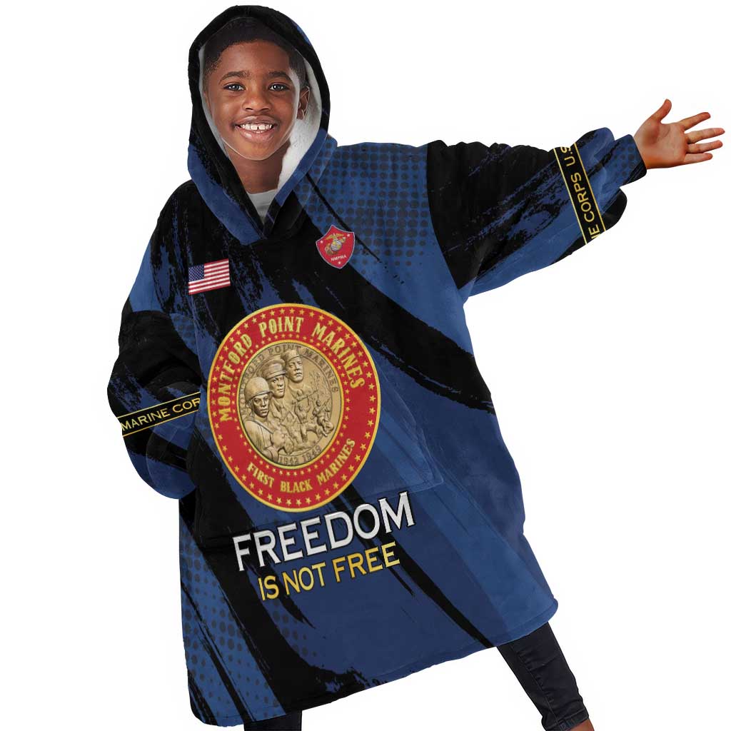Personalized Honoring the First Black Marines Kid Wearable Blanket Hoodie Montford Point Heroes - Blue - African Pride