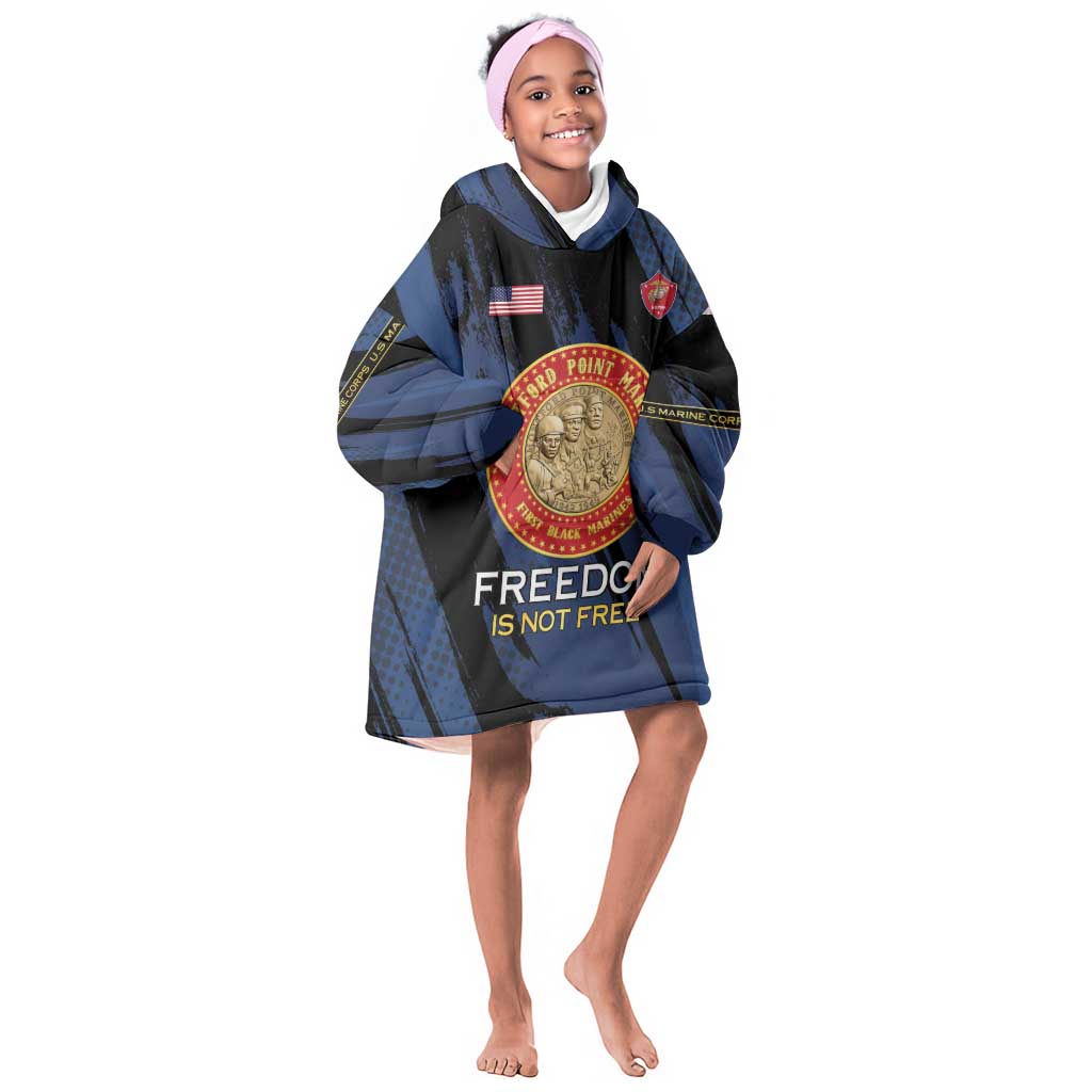Personalized Honoring the First Black Marines Kid Wearable Blanket Hoodie Montford Point Heroes - Blue - African Pride