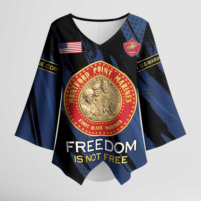 Personalized Proud to Honor Montford Point Marines Kimono Sleeve Blouse Freedom Is Not Free - Blue