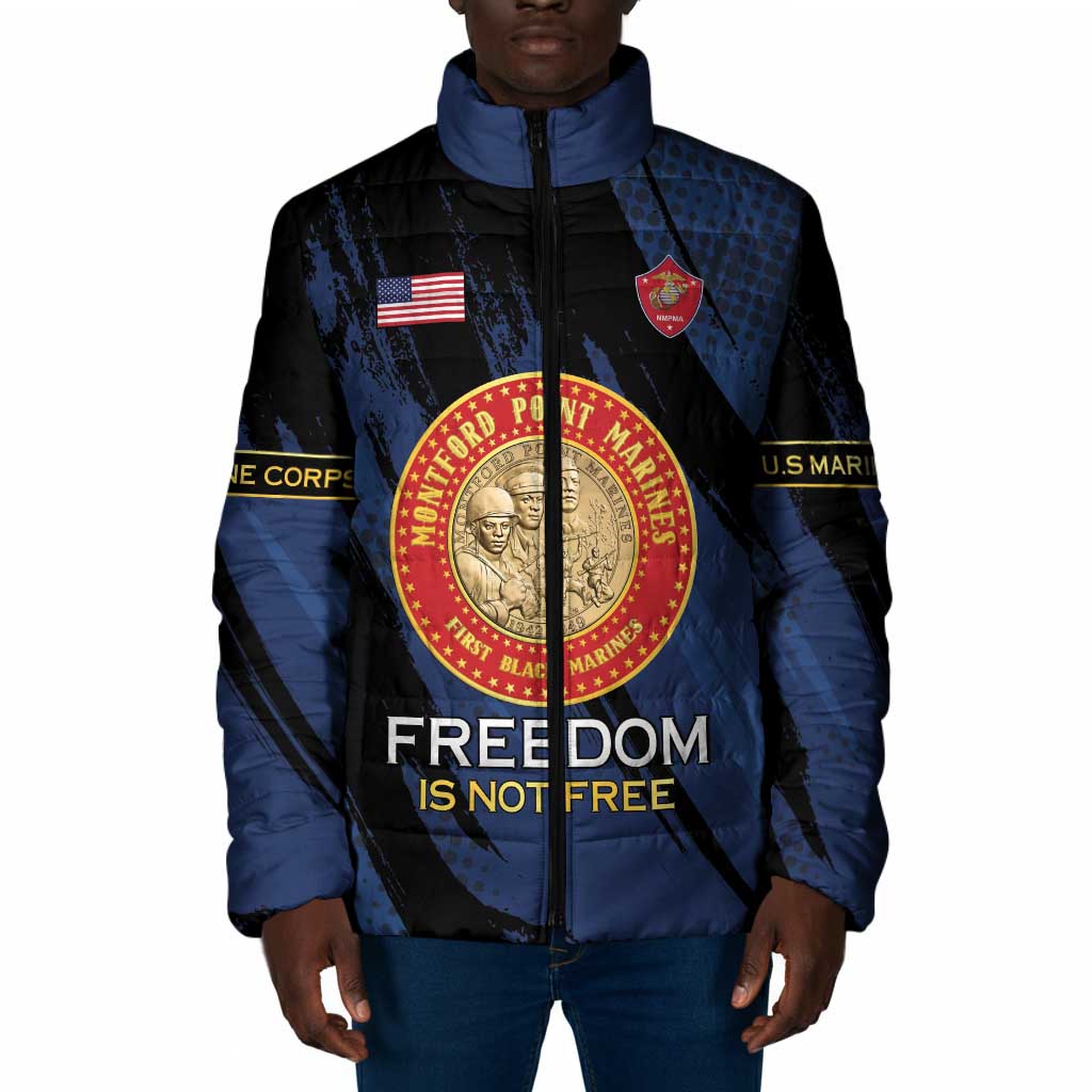Personalized Proud to Honor Montford Point Marines Padded Jacket Freedom Is Not Free - Blue