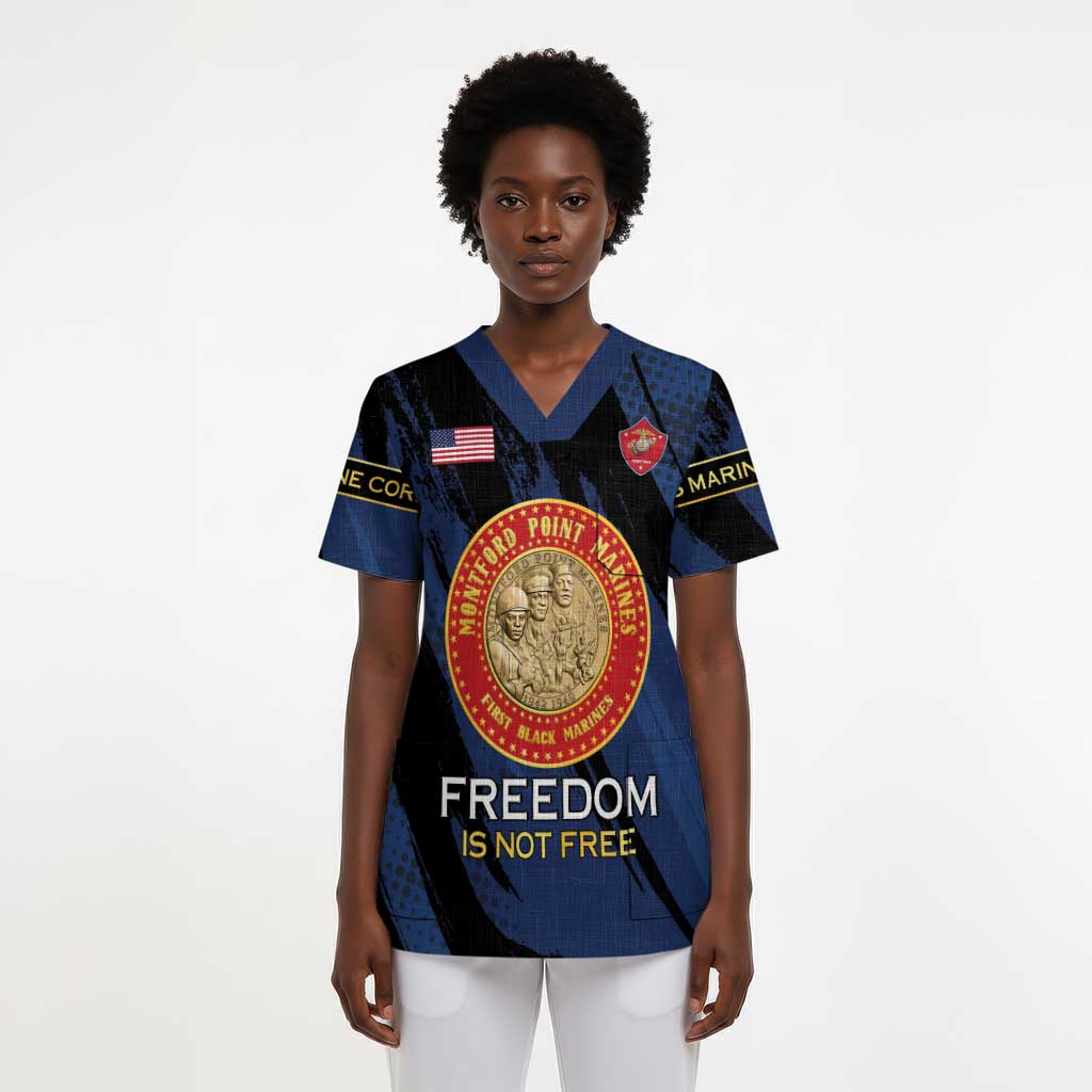 Personalized Honoring the First Black Marines Scrub Top Montford Point Heroes - Blue - African Pride