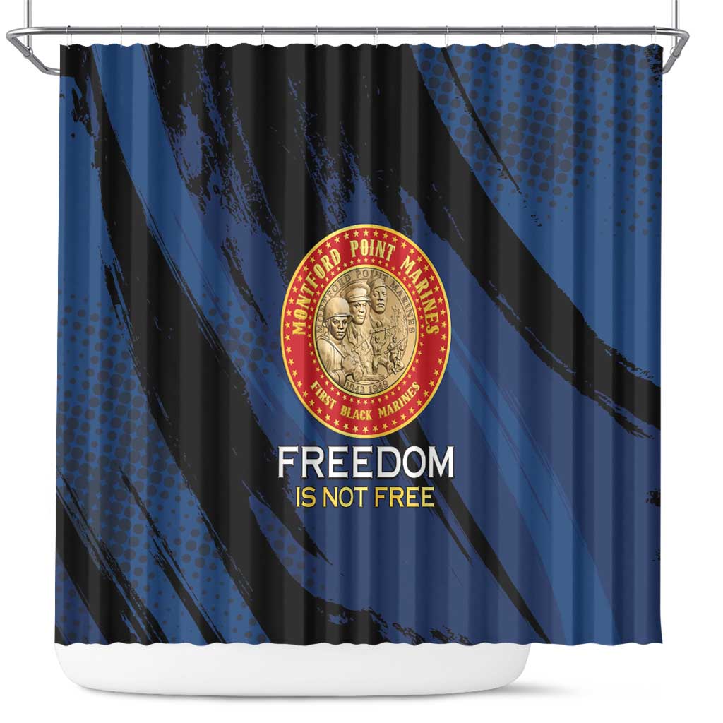 Honoring the First Black Marines Shower Curtain Montford Point Heroes - Blue - African Pride