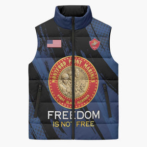 Personalized Proud to Honor Montford Point Marines Sleeveless Puffer Jacket Freedom Is Not Free - Blue
