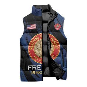 Personalized Proud to Honor Montford Point Marines Sleeveless Puffer Jacket Freedom Is Not Free - Blue