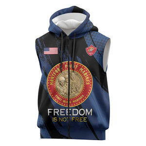 Personalized Honoring the First Black Marines Sleeveless Zip Hoodie Montford Point Heroes - Blue - African Pride