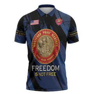 Personalized Proud to Honor Montford Point Marines Zipper Polo Shirt Freedom Is Not Free - Blue