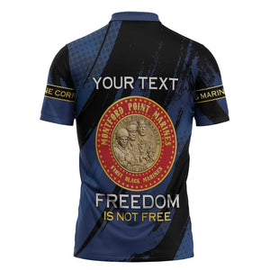Personalized Proud to Honor Montford Point Marines Zipper Polo Shirt Freedom Is Not Free - Blue