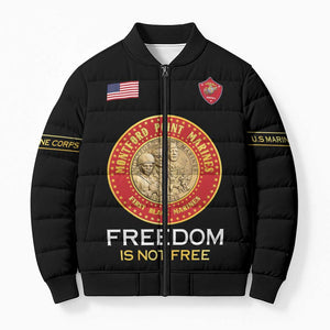 Personalized Proud to Honor Montford Point Marines Bomber Puffer Jacket Freedom Is Not Free - Black