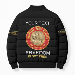 Personalized Proud to Honor Montford Point Marines Bomber Puffer Jacket Freedom Is Not Free - Black
