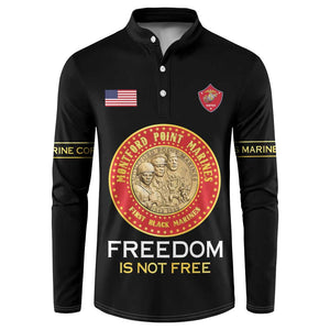 Personalized Proud to Honor Montford Point Marines Button Sweatshirt Freedom Is Not Free - Black