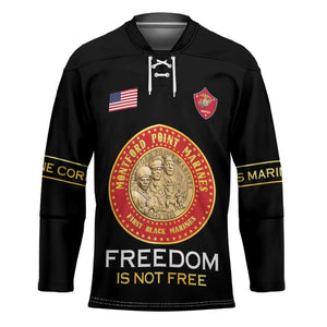 Personalized Proud to Honor Montford Point Marines Hockey Jersey Freedom Is Not Free - Black