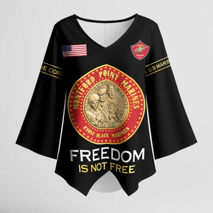 Personalized Proud to Honor Montford Point Marines Kimono Sleeve Blouse Freedom Is Not Free - Black