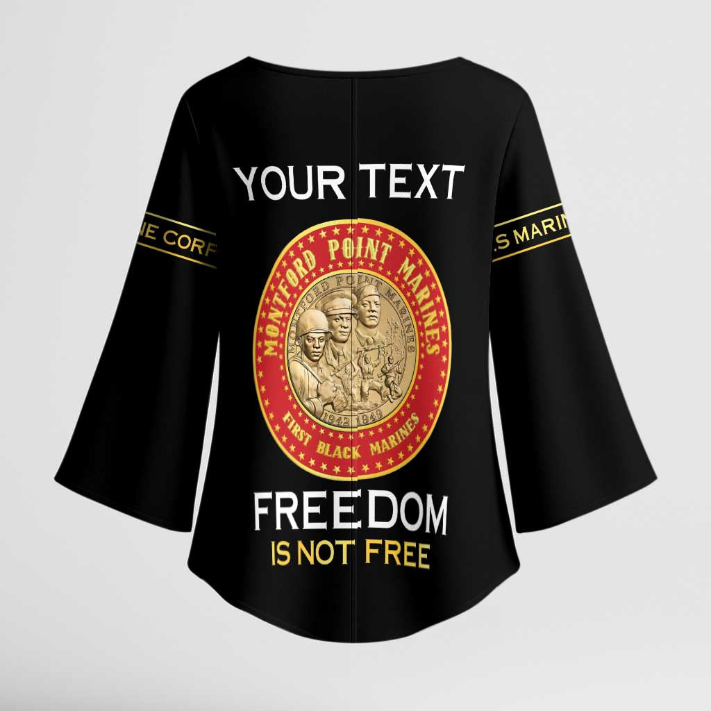 Personalized Proud to Honor Montford Point Marines Kimono Sleeve Blouse Freedom Is Not Free - Black