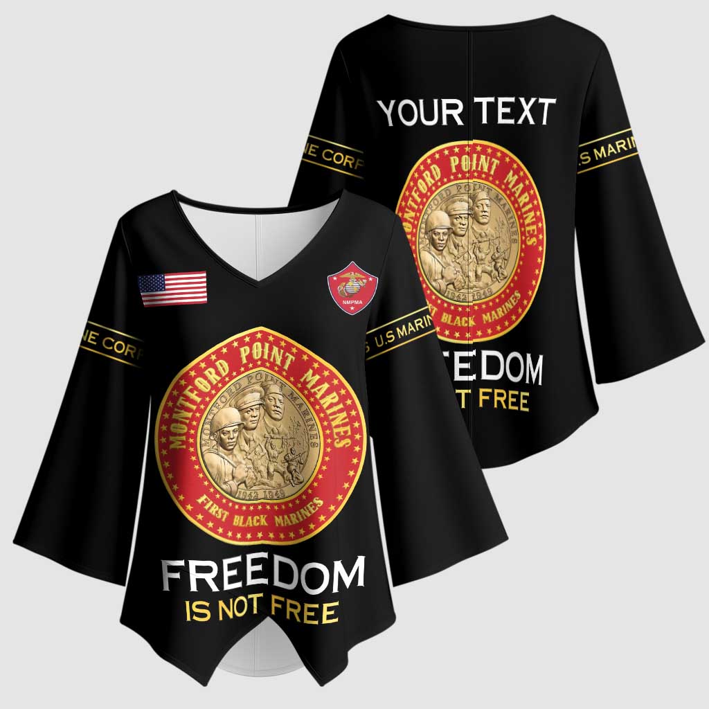 Personalized Proud to Honor Montford Point Marines Kimono Sleeve Blouse Freedom Is Not Free - Black