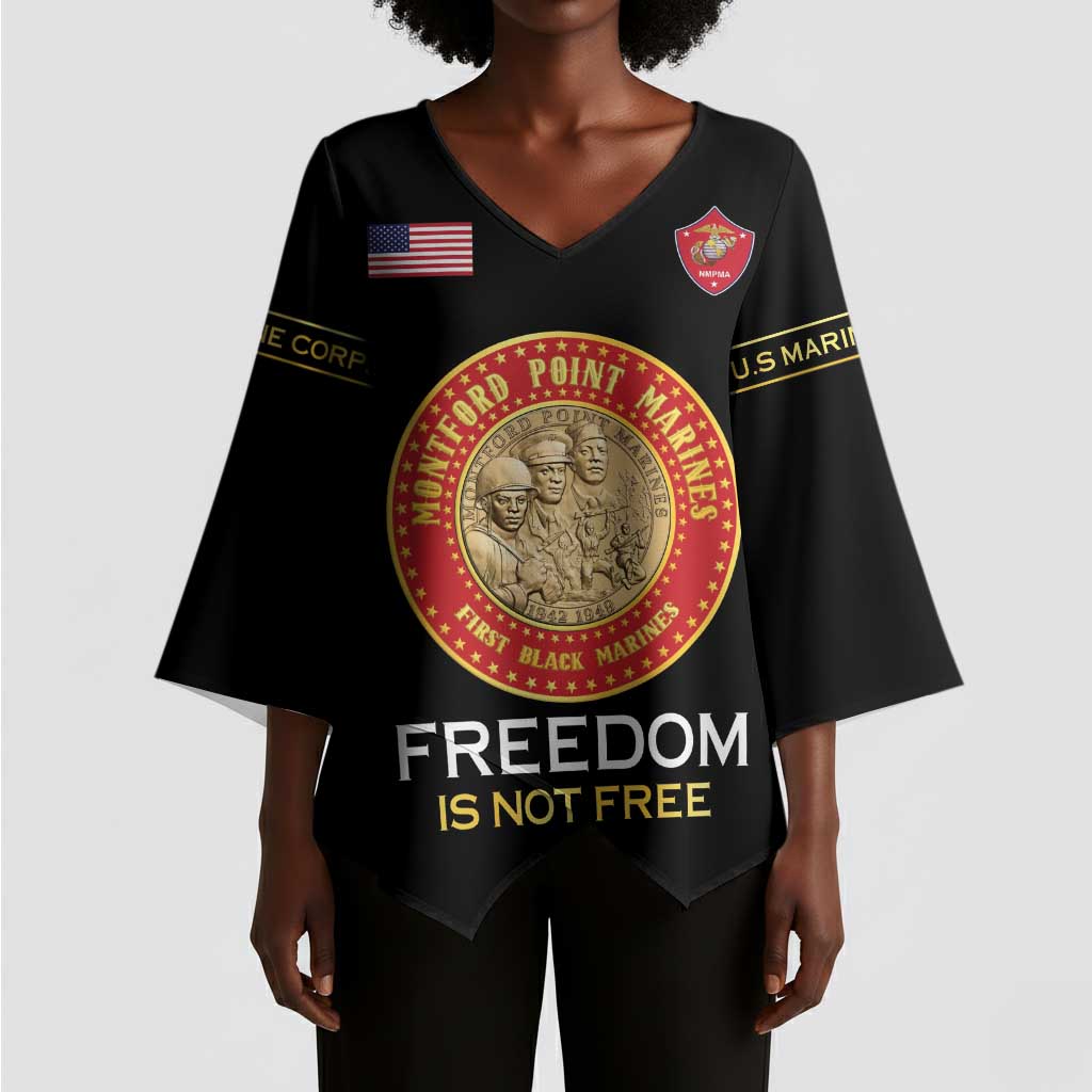Personalized Proud to Honor Montford Point Marines Kimono Sleeve Blouse Freedom Is Not Free - Black