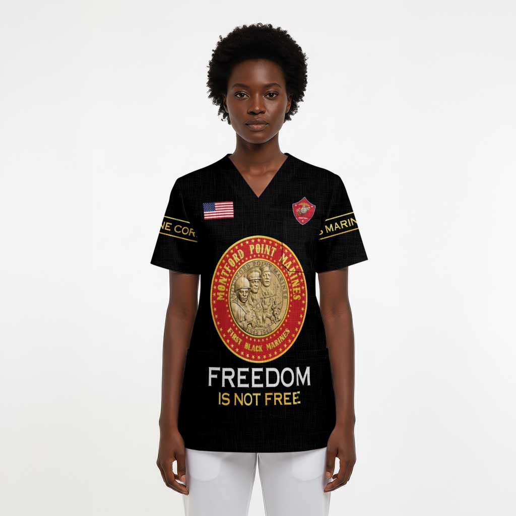 Personalized Honoring the First Black Marines Scrub Top Montford Point Heroes - Black - African Pride