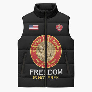 Personalized Proud to Honor Montford Point Marines Sleeveless Puffer Jacket Freedom Is Not Free - Black