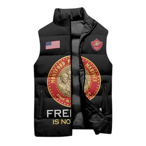 Personalized Proud to Honor Montford Point Marines Sleeveless Puffer Jacket Freedom Is Not Free - Black